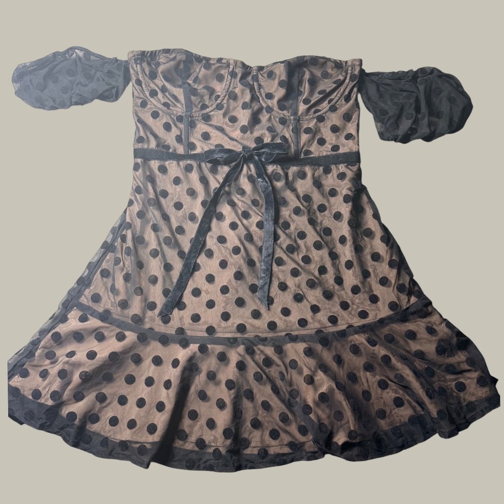For Love & Lemons Dottie Polka Dot Off Shoulder Mesh Mini Dress L Whimsigoth